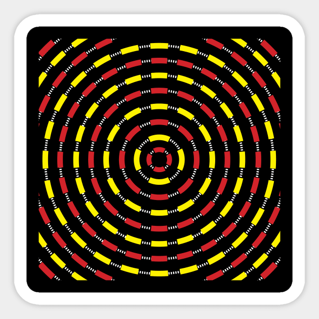 Circular Bullseye Pattern no.1 Black with Alternating Red and Yellow Dashes and White Dashed Lines Sticker by Neil Feigeles